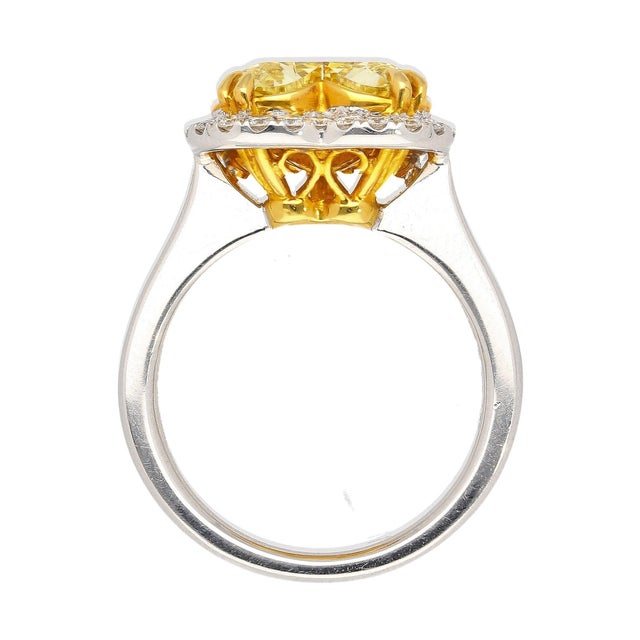 2010s Gia Certified 3.32 Carat Fancy Intense Yellow Heart Cut Diamond Engagement Ring Size 6 For Sale - Image 5 of 8