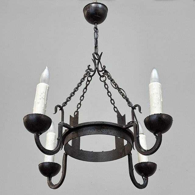 Antique Country French Wrought Iron Chandelier For Sale In Dallas - Image 6 of 12