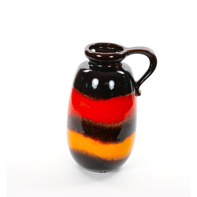 Mid-Century West German Glazed Porcelain Vase, Yellow, Red & Brown 10" Tall For Sale - Image 11 of 11