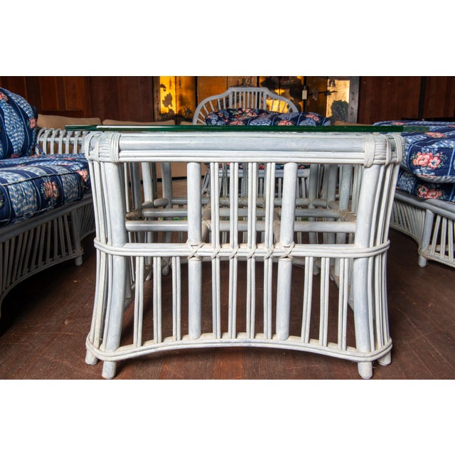 1970s Ficks Reed Rattan Sofa Set, Pale Blue Wash, Antique, 1970s, Six Pieces For Sale - Image 5 of 13