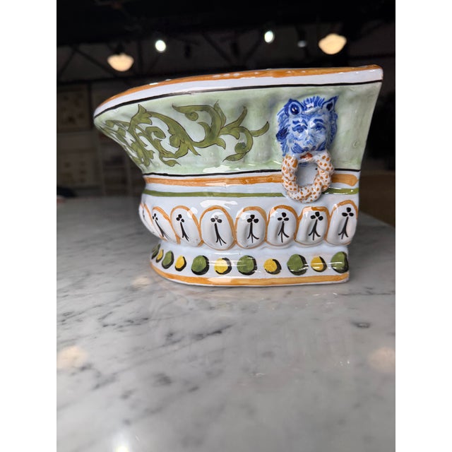 French Provincial Vintage French Faience Jardinière | Hand-Painted Breton Ermine Crest For Sale - Image 3 of 6