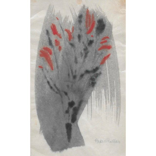 Abstract MCM painting by Andrée Ruellan (1905-2006) hinged to a card with note inside from Ruellan and her husband artist...