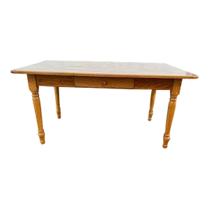 Amish Vintage Handcrafted Solid Oak Dining Table With One Drawer.