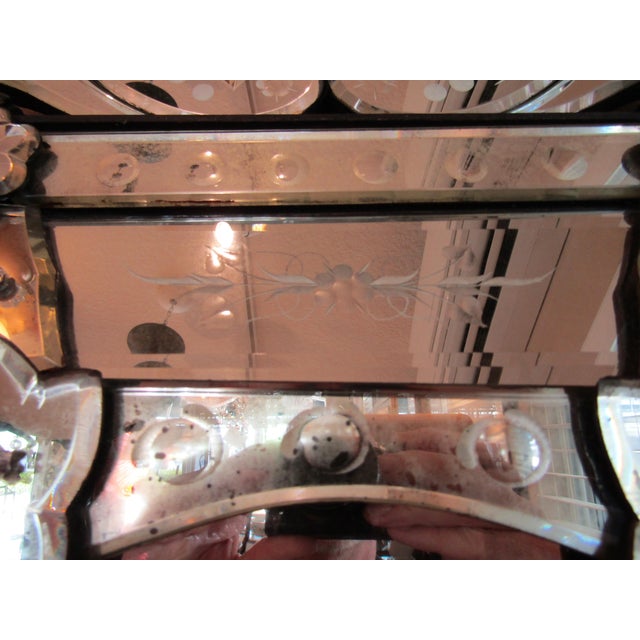 Antique French Venetian Style Etched and Beveled Glass Wall Mirror Circa 1920s For Sale - Image 12 of 12