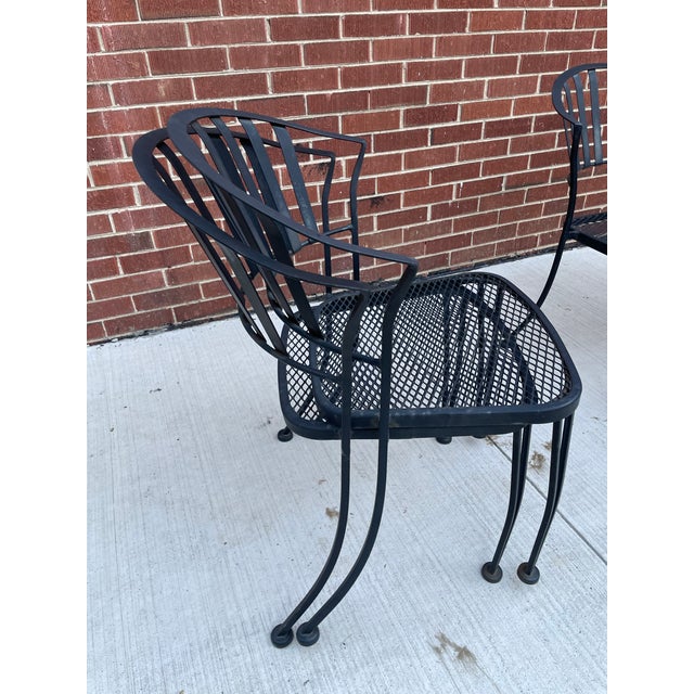 Vintage Wrought Iron Patio Garden Set 6 Chairs 54" Oval Table Minimalist For Sale - Image 4 of 17