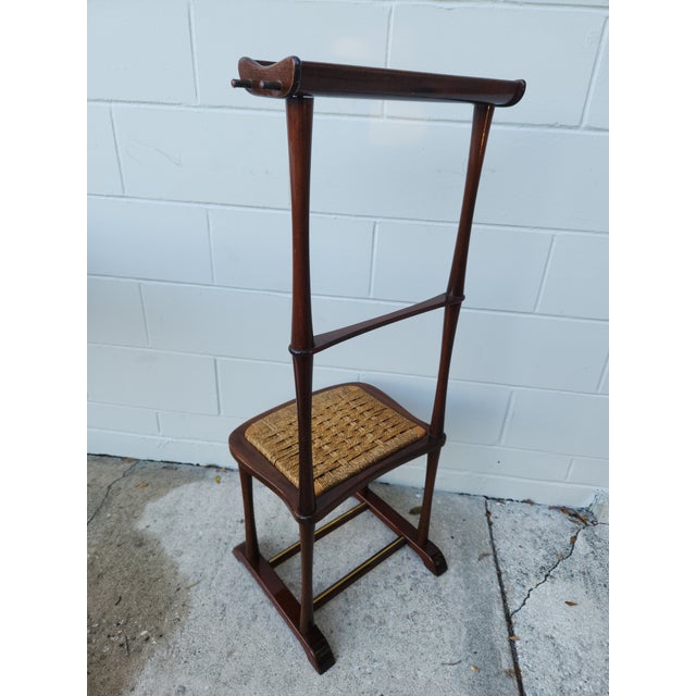 Vintage Italian Wooden Butler's Valet With Woven Rush Seat For Sale - Image 14 of 18