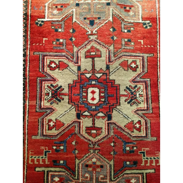Vintage Persian Heriz Runner, Hand-Knotted Wool, Geometric Pattern, Red & Green, 3x10 For Sale - Image 12 of 18