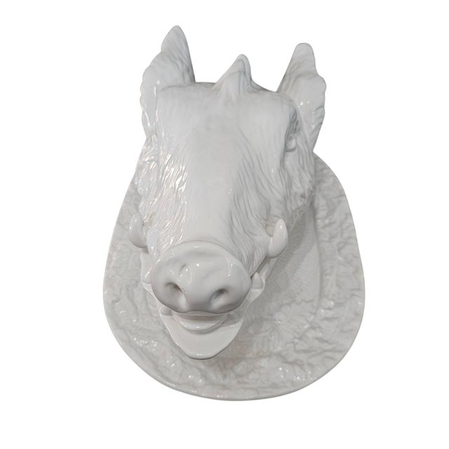 Vintage Bordallo Pinheiro Portugal White Boars Head Tureen Platter Missing Ladle • Made in Portugal by Bordallo Pinheiro •...