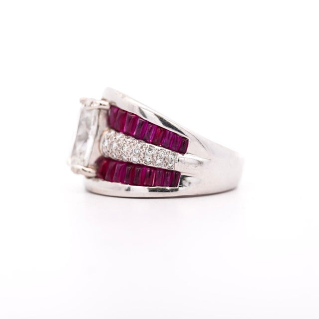 Gia 4.43 Carat Oval G/I1 Diamond & Cabochon Ruby Platinum Vintage Ring, Size 8 For Sale - Image 4 of 10