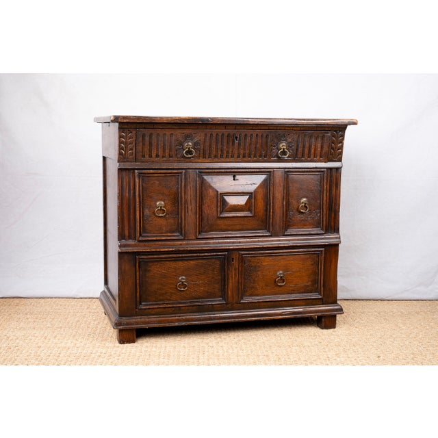 English Antique Carved Oak Chest For Sale - Image 3 of 13