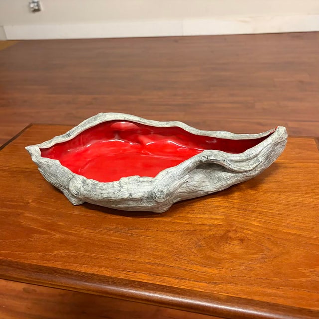 Ceramic Organic Modern Sculptural Ceramic Driftwood Form Centerpiece Bowl With Red Glaze For Sale - Image 7 of 10