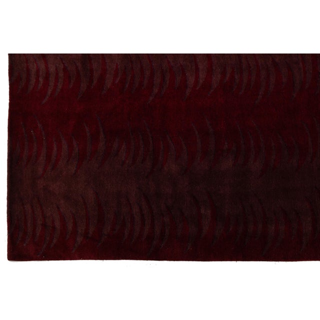 Textile Modern Hand-Knotted Tibetan Wool & Silk Area Rug in Deep Wine Crimson 15x18 For Sale - Image 7 of 12