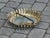 A Spanish vintage gilt metal two-bulb semi-flush crown light fixture from the mid-20th century, with stylized foliage...