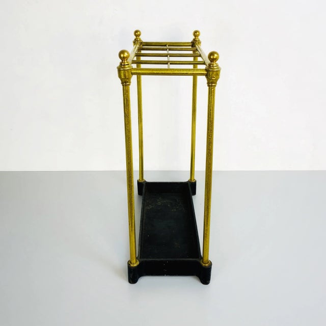 Mid-Century Italian Brass Umbrella Stand with Black Iron Base, 1950s For Sale - Image 9 of 11
