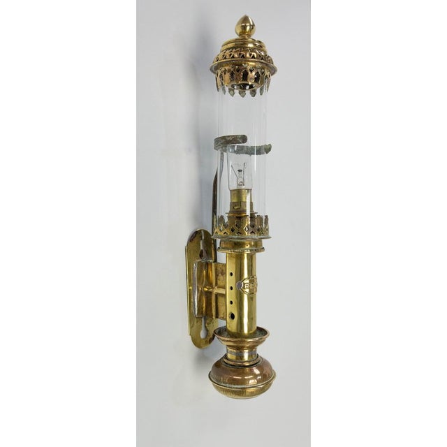 Antique Brass and Glass Electrified Oil Wall Sconces, 1880, Set of 2 For Sale - Image 5 of 8