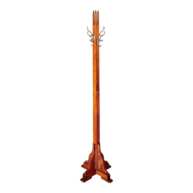 1910s American Arts and Crafts Oak Coat Rack For Sale