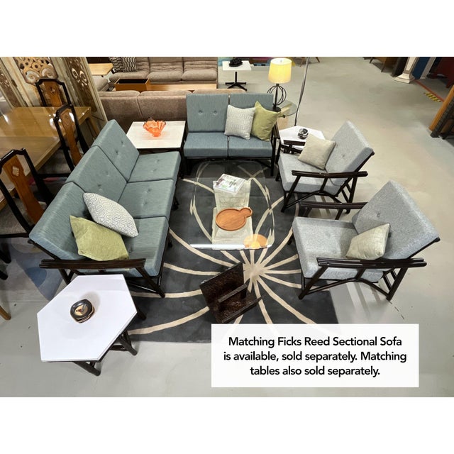 Pair John Wisner for Ficks Reed Far Horizons Light Blue Rattan Lounge Chairs For Sale - Image 10 of 16