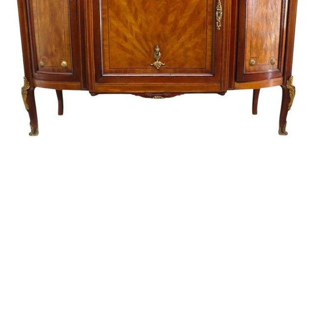 Late 19th Century Pair Mahogany, Parquetry & Ormolu Credenzas With Beveled Glass C1890 For Sale - Image 5 of 12