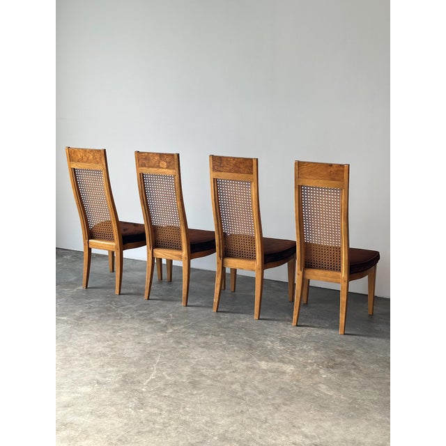 Brown Set of 6 Milo Baughman Style Cane Back Burl Dining Chairs by Lane, 1970s For Sale - Image 8 of 18