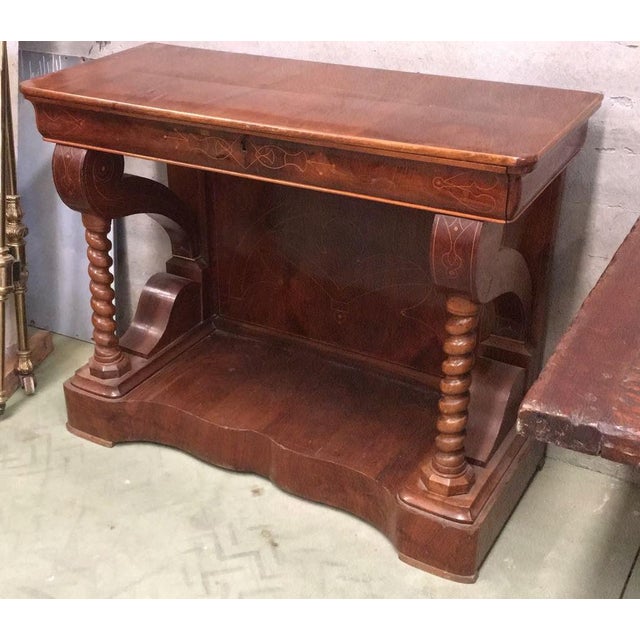 1900 - 1909 20th Century Biedermeier Style Marquetry Spanish Console Table With Drawer For Sale - Image 5 of 10