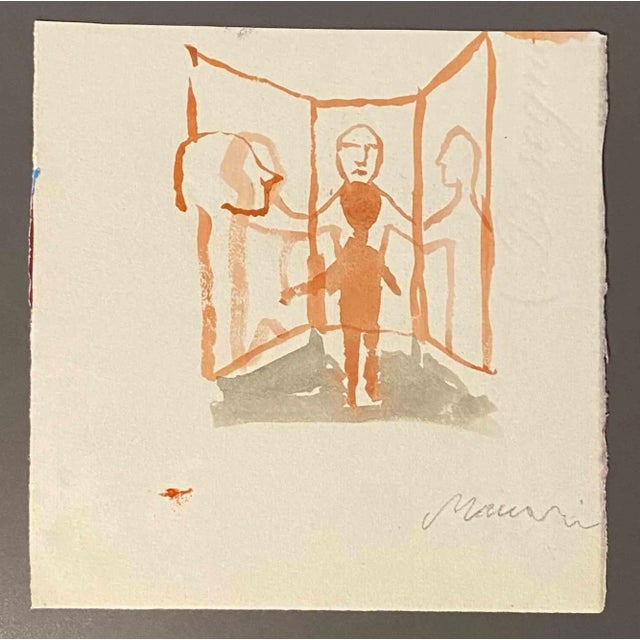 The Mirror is a Watercolor Drawing realized by Mino Maccari (1924-1989) in the Mid-20th Century. Hand-signed on the lower....