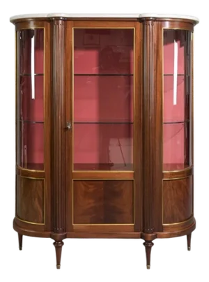 1950s Louis XVI Style Mahogany and Marble-Top Vitrine Cabinet