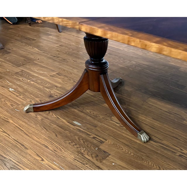 Traditional Mahogany Scallop Cornered Double Pedestal Mahogany Dining Table by Leighton Hall - Showroom Sample For Sale - Image 14 of 15