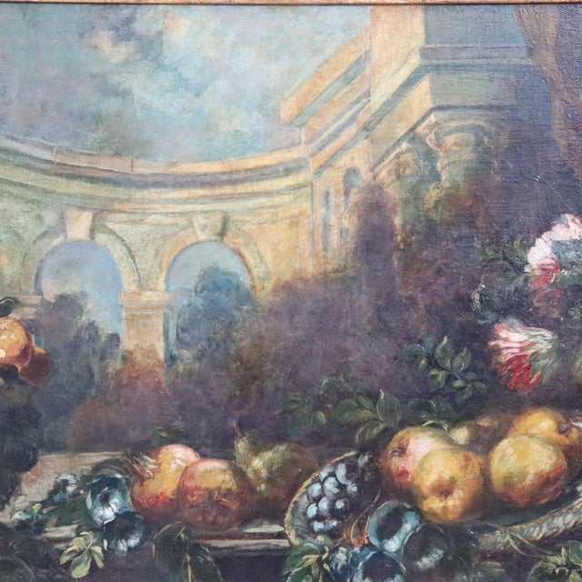 Still Life with Flowers and Fruits, 1800s, Large Oil on Canvas, Framed For Sale - Image 15 of 18
