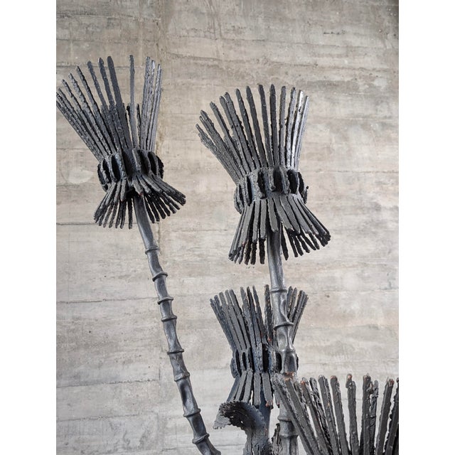 Metal Brutalist Thistle-Shaped 5-Light Floor Lamp in Black Wrought Iron, 1970s For Sale - Image 7 of 16
