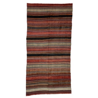 Striped Wool Vintage Kilim Rug- 5′4″ × 10′4″ For Sale
