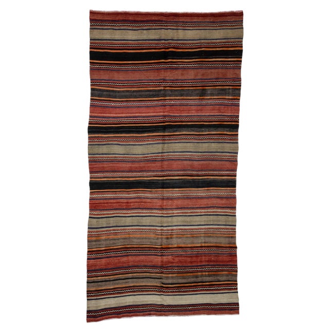 Striped Wool Vintage Kilim Rug- 5′4″ × 10′4″ For Sale