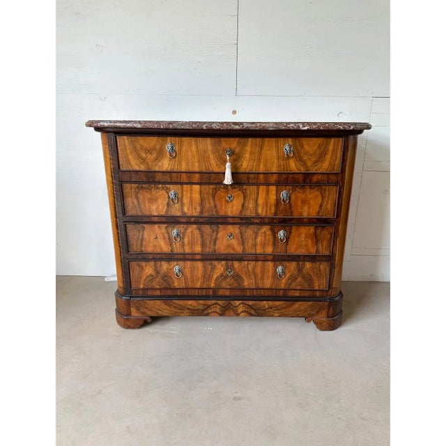 19th Century Neoclassical Burl Walnut Marble Top Chest of Drawer / Commodes For Sale - Image 11 of 12