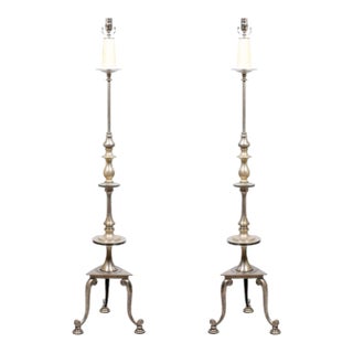 Early 20th Century Pair of Silver Plate Floor Lamps by Sterling Bronze Co. For Sale