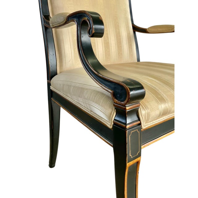 Vintage Regency Style Chinoiserie “Royal Pavilion” Dining Arm Chairs in Black Lacquer by Karges - Set of 4 For Sale In Atlanta - Image 6 of 10