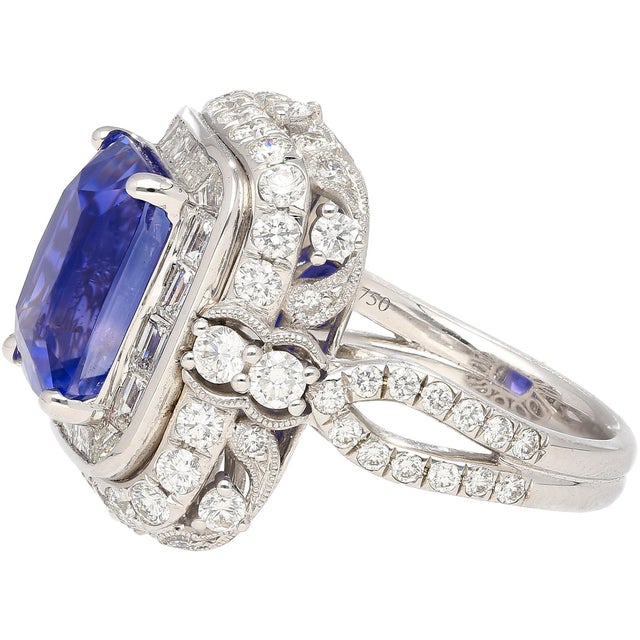 Mid 20th Century Agl Certified 10.10 Carat No Heat Ceylon Cornflower Blue Sapphire & Diamond Ring Size 6.5 For Sale In Miami - Image 6 of 12