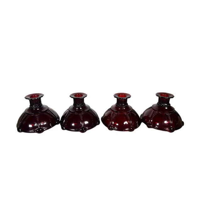 1940s Vintage Anchor Hocking Royal Ruby Red Candlestick Holders, Set of 4 For Sale - Image 5 of 11