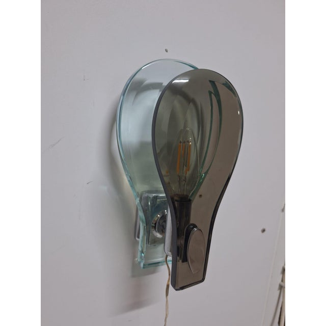 Mid-Century Modern Nile Green Murano Glass Wall Lamps attributed to Fontana Arte, Italy, 1960s, Set of 2 For Sale - Image 3 of 7