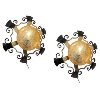 Large Wrought Iron Sconces, 1970s, Set of 2 For Sale