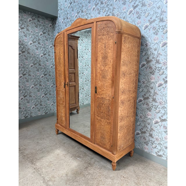 Large Art Deco Wardrobe in Speckled Maple, 1930s For Sale - Image 3 of 17
