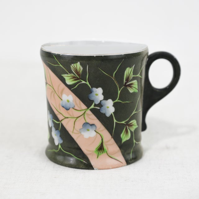 Ceramic Victorian Vintage Hand-Painted Porcelain Pitcher & Cup Set – Floral Art Nouveau Design For Sale - Image 7 of 11