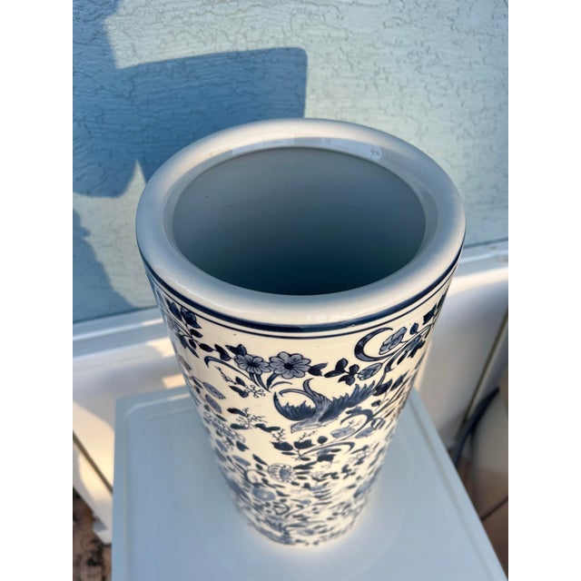 Ceramic Late 20th Century Umbrella Stand Blue & White Porcelain For Sale - Image 7 of 7