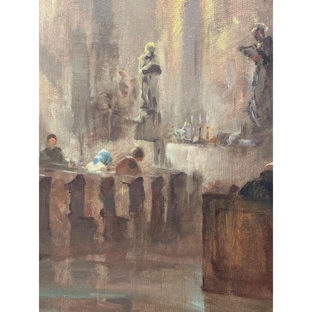 Antique Church Interior, Oil on Canvas, Signed For Sale - Image 6 of 8