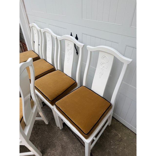 Off-white Vintage Asian Style Lacquered Dining Chairsby Thomasville W/ Velvet Cushions, Set of 6 For Sale - Image 8 of 12