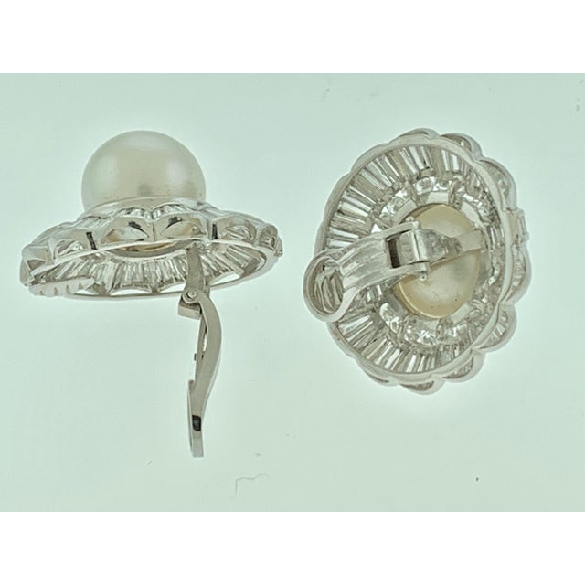 White White South Sea Pearl with 12 Carat Diamond Cocktail Earrings 18 Karat Gold For Sale - Image 8 of 18