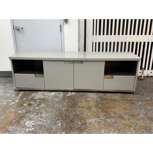 Modern Custom Furniture Design Gray Lacquer Media Cabinet For Sale - Image 3 of 12