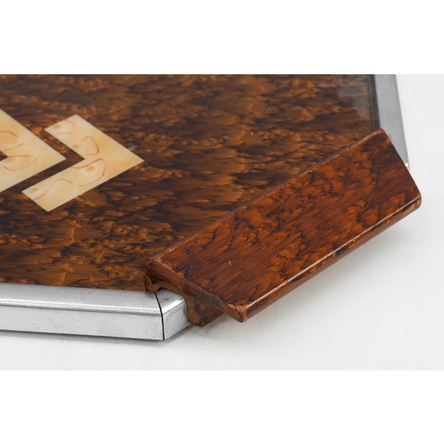 Art Deco Whiskey Tray in Metal and Wood, Belgium, 1920s For Sale - Image 10 of 11