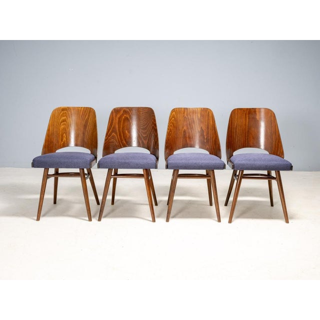 Elegant set of four dining chairs produced by TON, model 514, attributed to Austrian architect and designer Oswald...