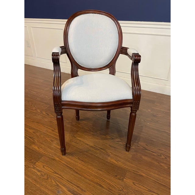 Set of 8 Louis XVI Muslin Upholstered Dining Chairs by Leighton Hall - Showroom Samples For Sale In Atlanta - Image 6 of 14