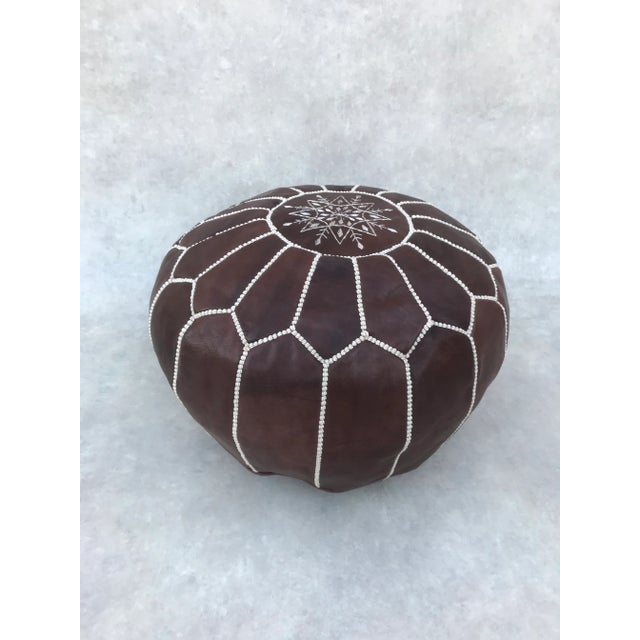 Art Deco Brown Moroccan Leather Pouf Cover For Sale - Image 3 of 9