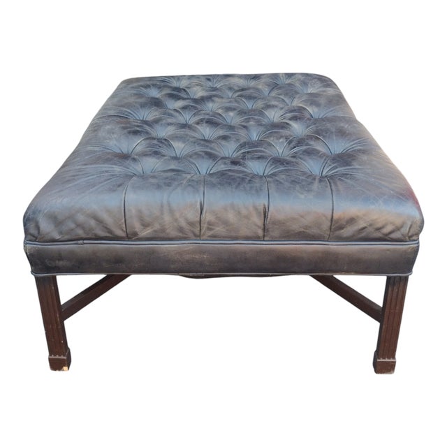 American Leather A Classic Leather Chesterfield Ottoman Ready to Add a Touch of Vintage Elegance to Your Home. For Sale - Image 4 of 7